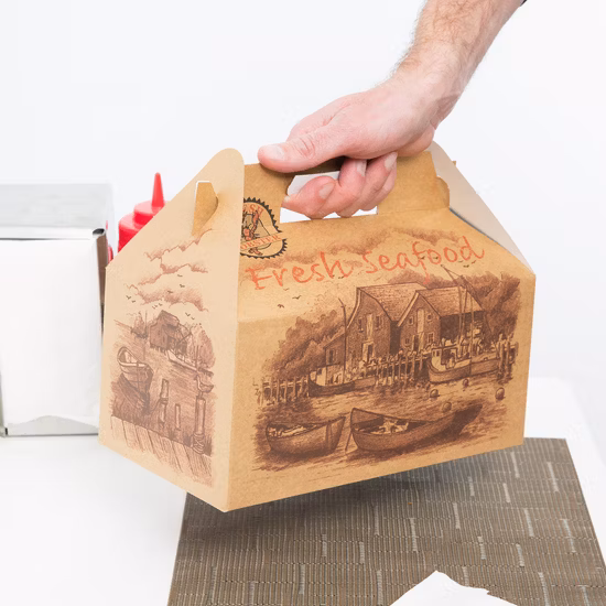 Kraft Treat Gift Paper Cardboard Boxes with Handles and Food-Grade Take out Bag for Party Favor Candy Goodie Picnic Snacks