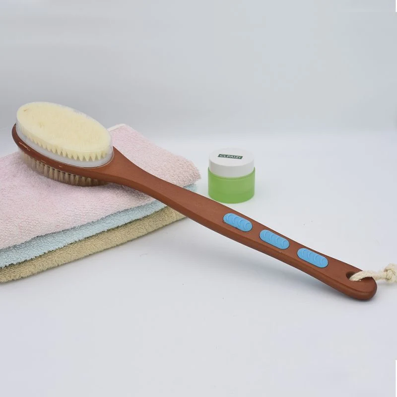 Custom Logo Wooden Body Brush Natural Boar Bristles Exfoliating Long Handle Body Bath Shower Brushes